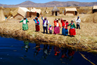 Welcoming committee, Uros Islands, Peru