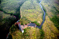 Federico Ahlfeld waterfall, Huanchaca Plateau, NKMNP, Bolivia (aerial view)
