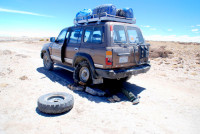 Burst tire on the way to the Salar de Uyuni, Bolivia