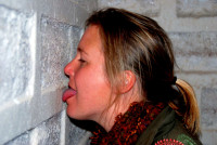 Christi shows off her sexy tongue, Salt hotel, San Juan, Bolivia