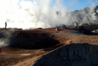 Christi at Sol de Manana geyser basin, Southwest Bolivia