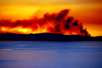 Fiery sunset over Lake Titicaca, Copcabana, Bolivia
