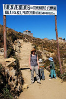 Attempted extortion at Yumani, ( the criminals avoid the camera), Isla del Sol, Lake Titicaca, Bolivia, South America