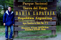 Bahia Lapataia sign, Tierra del Fuego National Park, Argentina