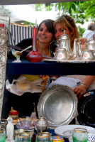 Antique silver and cute girls, San Telmo market, Buenos Aires, Argentina