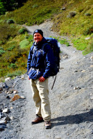 Rod hiking in the Ascencio Valley, Torres del Paine NP, Chile