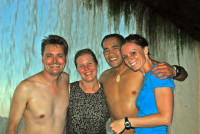 Rod, Christi, Kelvin, and Ashley, inside Hacha waterfall, Canaima national park, Venezuela Rod, Christi, Kelvin, and Ashley, inside Hacha waterfall, Canaima national park, Venezuela