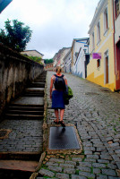 Steep, slippery cobble stone streets in Ouro Preto, Brazil