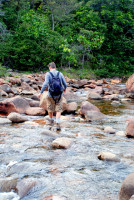 Tip-toeing across the Kukenan River, Roraima trek, Canaima national park, Venezuela Tip-toeing across the Kukenan River, Roraima trek, Canaima national park, Venezuela
