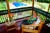 Relaxing on the deck with a late lunch, Hacienda Bambusa, Armenia, Colombia