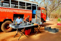 Christi prepares dinner for 20 people. Overlanding in West Africa with Dragoman