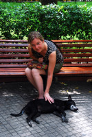 Christi and yet another canine friend, Old Town Cartagena, Colombia