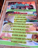Menu, Akwamufie Spot restaurant, Accra, Ghana