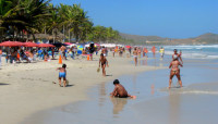 Playa El Agua swarming with activity, Margarita Island, Venezuela