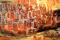 Male circumcision-inspired rock art, Dogon village of Songo, Mali, Africa