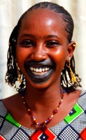 Fulani girl with mouth tattoo, Niger River, Mali, Africa