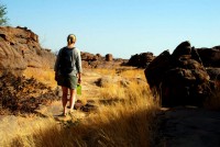 Hiking on top of the Bandiagara escarpment, Dogon Country, Mali, Africa Hiking on top of the Bandiagara escarpment, Dogon Country, Mali, Africa