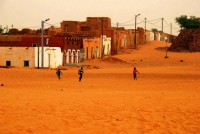 The wadi also make a good football pitch, Chinguetti, Mauritania, Africa