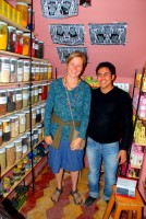 Seduced in the perfumery, Christi buys essence of sandalwood, Medina, Essaouira, Morocco, Africa
