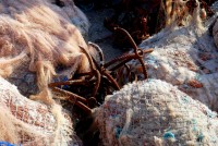 Fishing nets and anchors, Essaouira harbor, Morocco, Africa