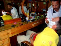 Lathering up for my cut-throat shave, Essaouira, Morocco, Africa