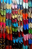 Slippers for sale - the essentail Moroccan souvenir, Marrakesh souq, Morocco, Africa