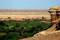 The palmery and desert surrounding Ait Benhaddou Kasbah, Morocco, Africa