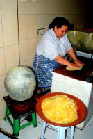 Tradtional crepe preparation, Fes el Bali, Fes, Morocco, Africa