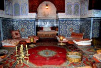 Traditional carpets and ceramic tiles, Dar Jamai Museum, Meknes, Morocco, Africa Traditional carpets and ceramic tiles, Dar Jamai Museum, Meknes, Morocco, Africa