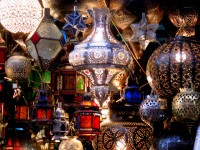 Lights and lampshades, Marrakesh souq, Morocco, Africa