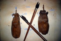 Spears and crocodile-hide shields from the Battle of Omdurman, Khalifa's Museum, Omdurman, Sudan, Africa