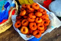 Donuts for sale, market day, Harar, Ethiopia, Africa