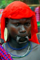 Mursi woman without lip disc, Jinka market, southwest Ethiopia, Africa