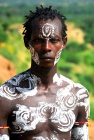 Karo warrior with body painting, Korcho village, Lower Omo Valley, Ethiopia, Africa