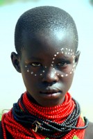 Karo girl with a dash of face paint, Korcho village, Lower Omo Valley, Ethiopia, Africa