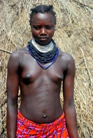 Karo girl with body scarring, Korcho village, Lower Omo Valley, Ethiopia, Africa