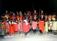 Samburu warriors dancing, Northern Kenya, Africa