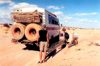 Stuck in sand on the way to Lake Turkana - but where are the bandits?