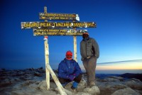 Tanzanian guides (Charles and Henry) standing on the Roof of Africa, Kilimanjaro National Park, Tanzania, Africa
