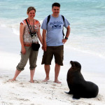 Rod, Christi, and an inquisitive sea lion, Española Island, Galápagos Islands, Ecuador