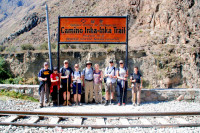 Full of hope and enthusiasm at the start of the Inca trail to Machu Pichu, Peru
