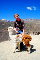 Christi and a friendly alpaca, Peruvian altiplano
