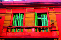 Brightly painted balcony, La Boca, Buenos Aires, Argentina