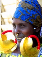 Fulani woman with large gold earrings, village of Senossa, Mali, Africa