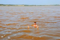 Floating on Lac Rose, Senegal, Africa