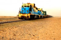 Iron Ore train approaching Choum 'station', Mauritania, Africa
