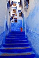 Striking blue-rinsed buildings of the medina in Chefchaouen, Morocco, Africa