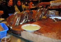 Sheep's head dinner, Djemaa el-Fna, Marrakech, Morocco, Africa