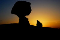 The hen and the mushroom at dawn, White Desert National Park, Egypt, Africa