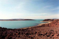 The volcanic shores of Lake Turkana, Kenya, Africa